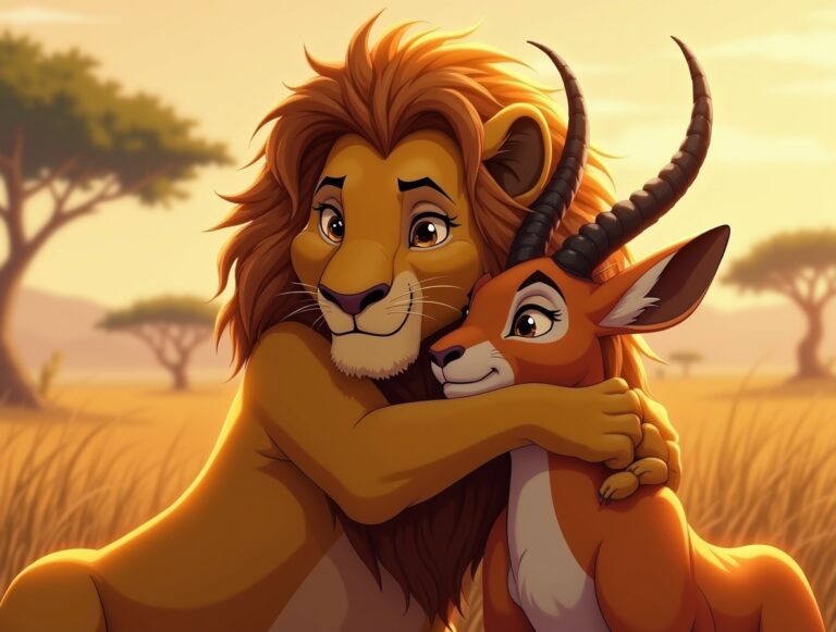 Flux_Dev_A_majestic_lion_embracing_an_antelope_in_a_passionate_1